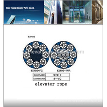 Cuerda de alambre del elevador 8x19S-10.00mm, cuerda de alambre de acero del elevador